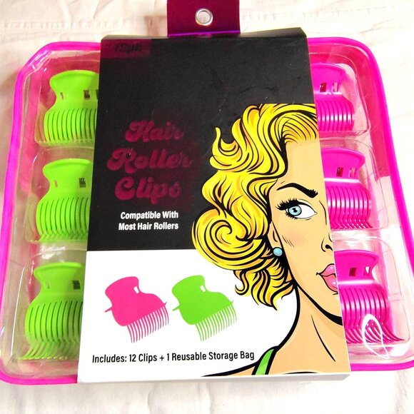 Hair Clips 80s Style Hair Rollers Branded 12 Reusable Butterfly Storage Bag - Picture 1 of 12